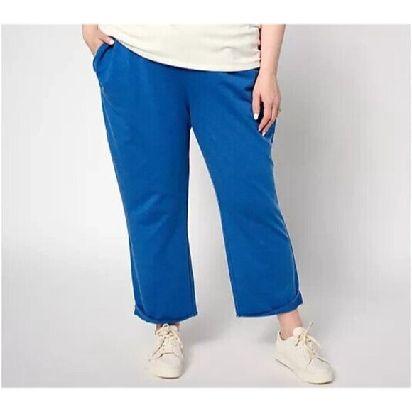 AnyBody Lounge Regular Beach Wash French Terry Pant Bright Indigo Large A641329 - Picture 1 of 1